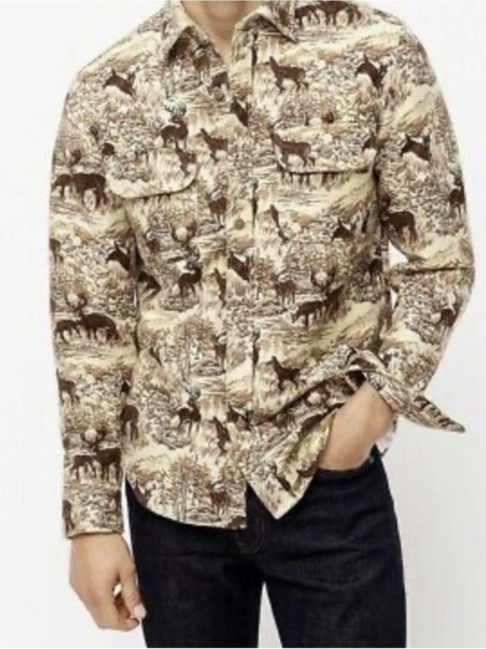 GORGEOUS RARE Vintage JCREW Heavyweight Chamois Button Down Fall Deer Pattern 🦌